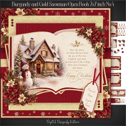 Burgundy and Gold Snowman Open Book 7x7 inch No.4
