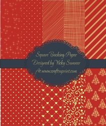Red and Gold Patterned Square Backing Paper