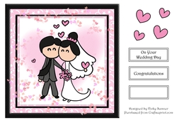 Pink and Black Cartoon Wedding Card
