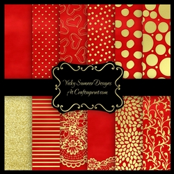 Red and Gold A4 Backing Paper Set of 12