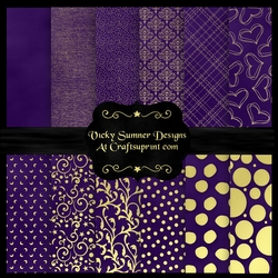 Blackcurrant and Gold A4 Backing Paper Set of 12