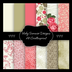Vintage Floral Square Backing Paper set of 12