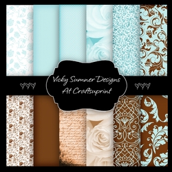 Duck Egg Vintage Square Backing Paper Set of 12