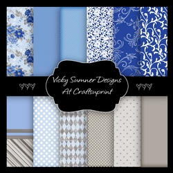 China Blue Square Backing Paper Set of 12