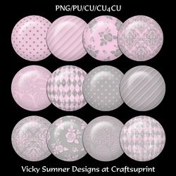 Pink and Grey Brads set of 12