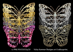 Metalic Effect Butterflies set of 12