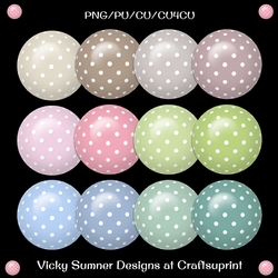 Soft Natural Polka Dot Brads/Button/Embelishments set of 12