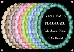 Soft Natural Polka Dot Scolloped Oval Frames set of 12
