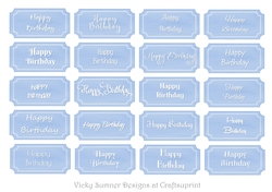 Happy Birthday Tags Pale Blue in 20 Diffenent Fonts