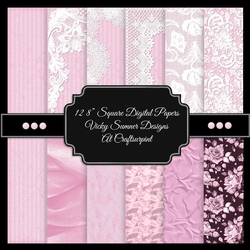 Pale Pink Satin and Lace Square Digital Paper set of 12