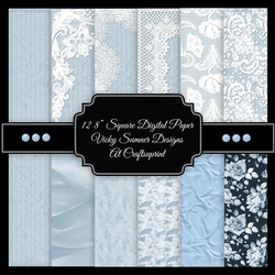 Powder Blue Satin and Lace Square Digital Paper set of 12