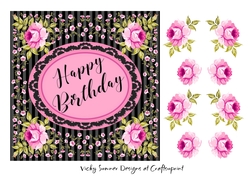 Pink and Black Floral Happy Birthday