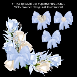 Rose Bud and Bow Pale Blue Vignette