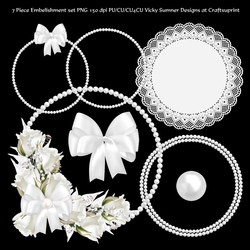 White Rose and Pearl Embelishment Set 7 Pieces