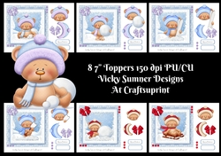 Cute Bear Christmas 7x7 Toppers set of 6