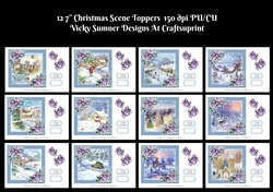 Christmas Scene 7x7 Toppers set of 12