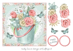 Bucket of Flowers 7x7 Topper