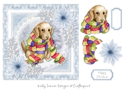 Christmas Animals 1 Dog in a Scarf 7x7 Topper