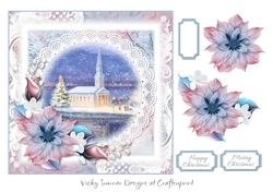 Pink and Blue Church Christmas Scene 1