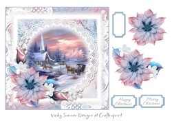 Pink and Blue Church Christmas Scene 2