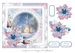 Pink and Blue Church Christmas Scene 4