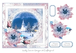 Pink and Blue Church Christmas Scene 5