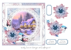 Pink and Blue Pastel Winter Scene 2