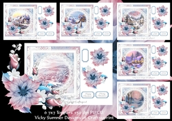 Pink and Blue Pastel Winter Scenes 7x7 set of 6
