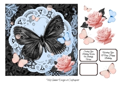 Pink Blue and Black Large Butterfly Wishes