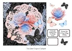 Pink Blue Black and Roses Butterfly Wishes