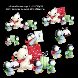 Penguins and Teddy Present Decoupage