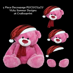Pink Christmas Teddy Decoupage 