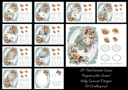 Teal Winter Scene A5 Toppers set of 10 Plus Insert
