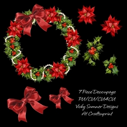 Poinsettia and Holly Wreath Decoupage
