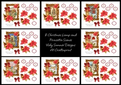 Christmas Lamp and Poinsettia Scenes set of 8