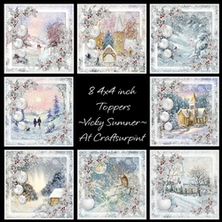 Frosty Christmas set of 8 4x4 inch Mini Toppers