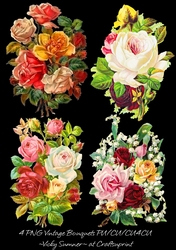 Vintage Floral Bouquets set of 4 PNG