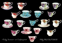 China Tea Cupa and Saucer 2 set of 6 PNG