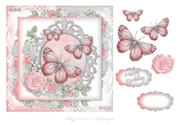 Pink and Grey Butterfly Floral Birthday