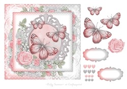 Pink and Grey Butterfly Floral Blank