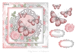 Pink and Grey Butterfly Floral Happy Retirement
