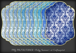 Blue Hues Damask Gold Edged Shaped Mat 1