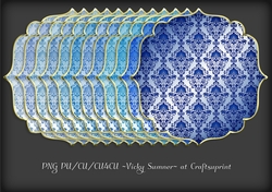 Blue Hues Damask Gold Edged Shaped Mat 2