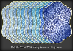 Blue Hues Damask Gold Edged Shaped Mat 3
