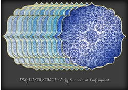 Blue Hues Damask Gold Edged Shaped Mat 4