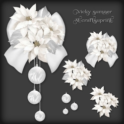 White Poinsettia Bauble and Soft Silver Bow Vignette