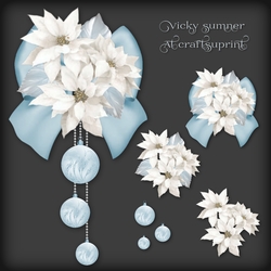 White Poinsettia Soft Blue Bauble and Bow Vignette