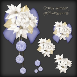 White Poinsettia Lilac Bauble and Bow Vignette