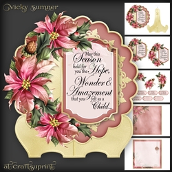 Pink Poinsettia and Sentiment Tag Plate and Stand 