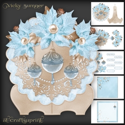 Blue Poinsettia and Bauble Plate and Stand